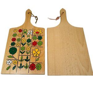Vintage Nevco MCM Wood Paddle Cutting Board Floral and Plain Lot of 2
